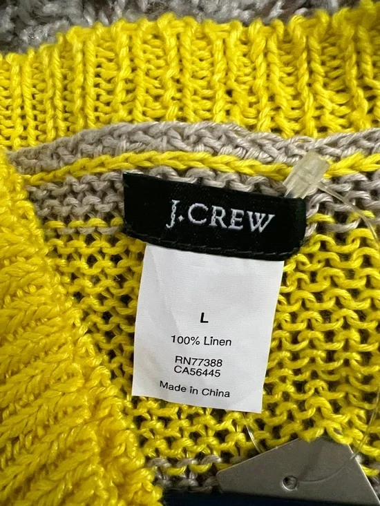 NWT J.Crew 100% Linen Lightweight Yellow and Taupe Striped Sweater in Size L - Picture 7 of 11